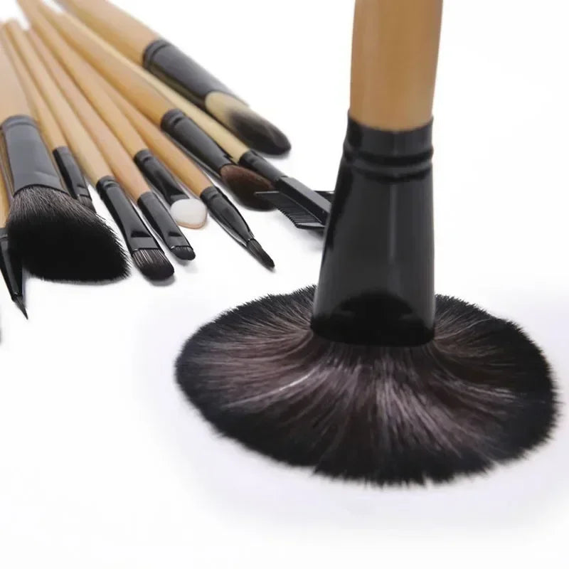 24 PCS Professional Makeup Brush Set with Leather Case – Perfect for Foundation, Eyebrow, Powder, and Eye Shadow