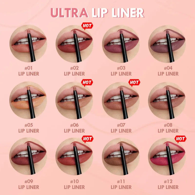 Waterproof Matte Lipliner Pencil – Long-Lasting, Non-Stick Cup, Moisturizing Lipstick