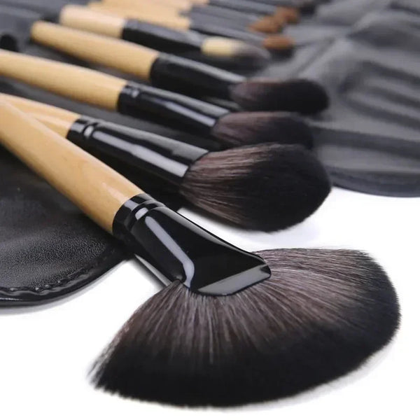 24 PCS Professional Makeup Brush Set with Leather Case – Perfect for Foundation, Eyebrow, Powder, and Eye Shadow