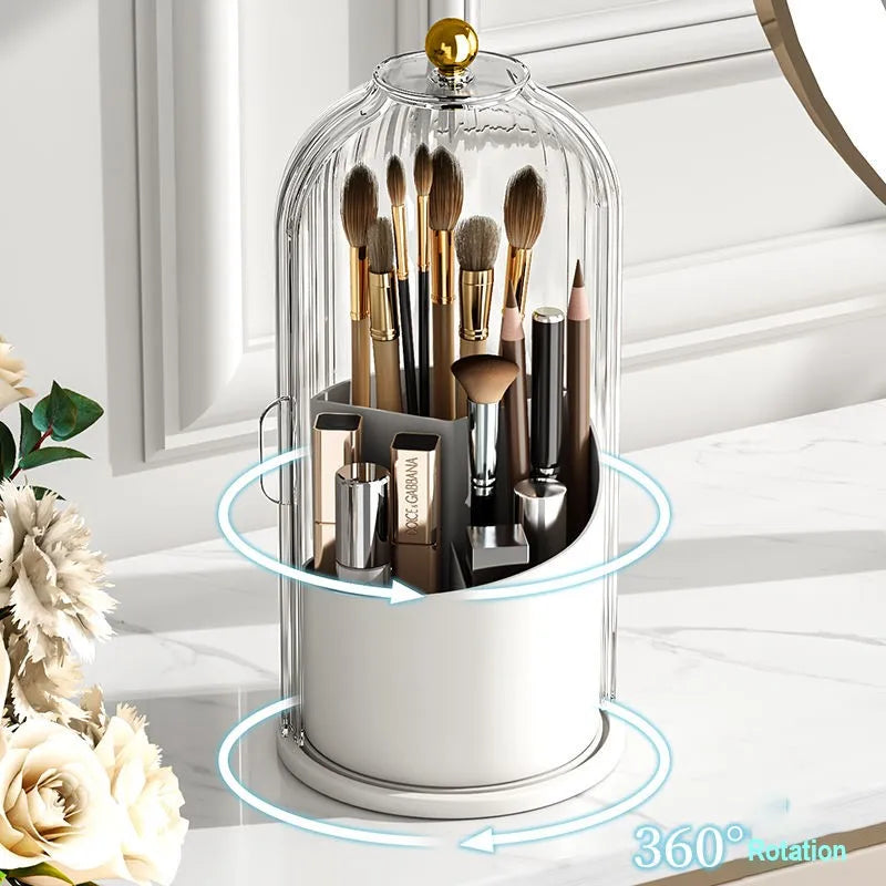 360° Rotating Makeup Organizer - Luxury Brush Holder with Lid