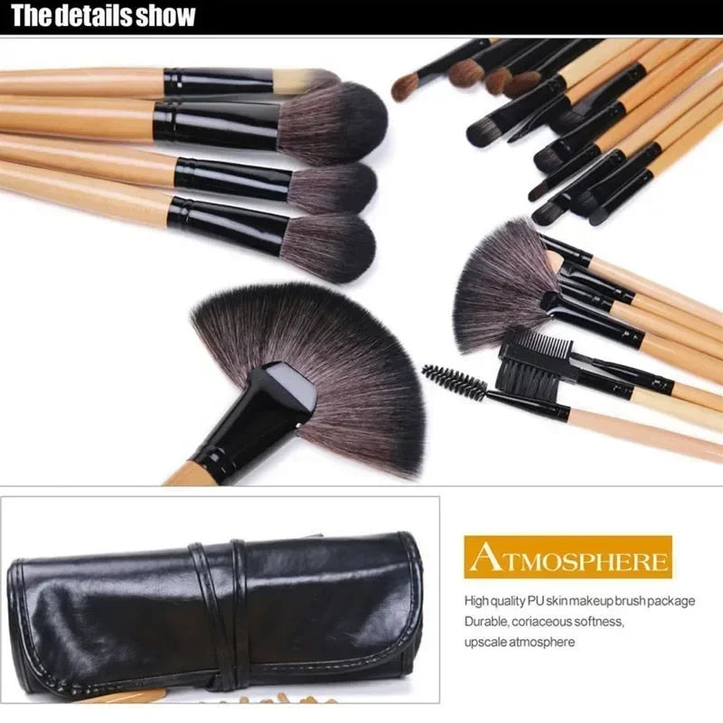 24 PCS Professional Makeup Brush Set with Leather Case – Perfect for Foundation, Eyebrow, Powder, and Eye Shadow