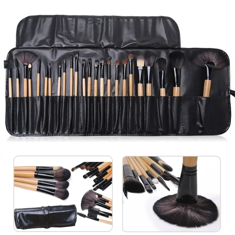 24 PCS Professional Makeup Brush Set with Leather Case – Perfect for Foundation, Eyebrow, Powder, and Eye Shadow