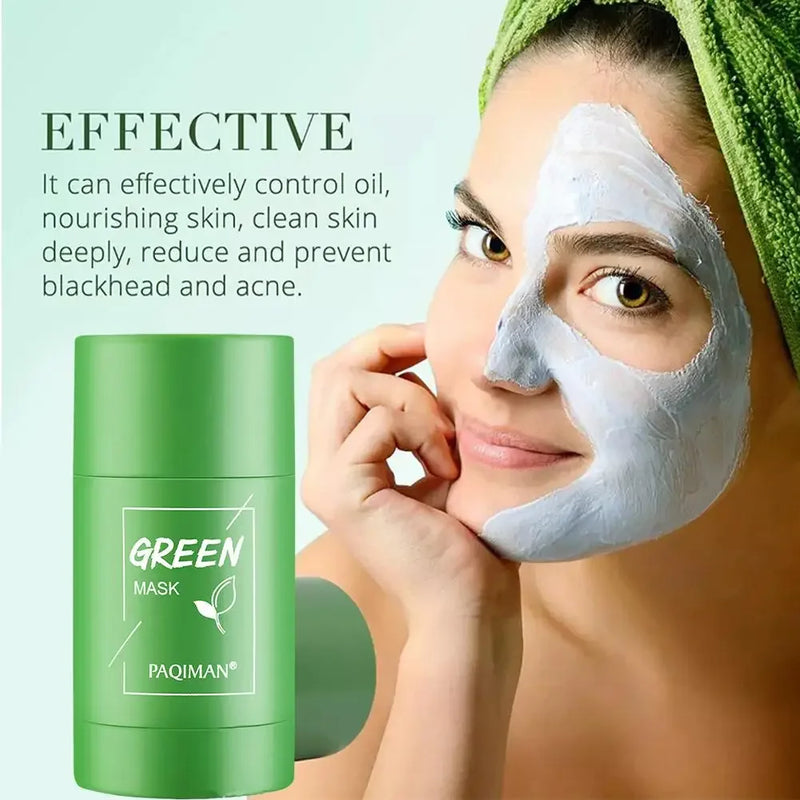 Hot Green Tea Solid Cleansing Mask - Acne & Blackhead Remover, Hydrating Mud Mask