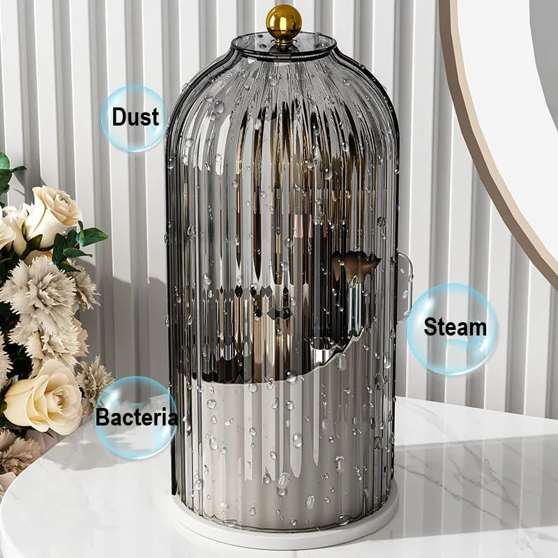 360° Rotating Makeup Organizer - Luxury Brush Holder with Lid