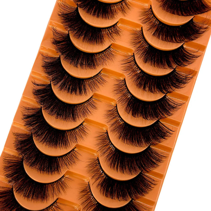 Get Ready to Slay with 8D Cat-Eye Fluffy Faux Mink Lashes, 8D Wispy Lashes 10Pairs Pack - Limited Time Offer!