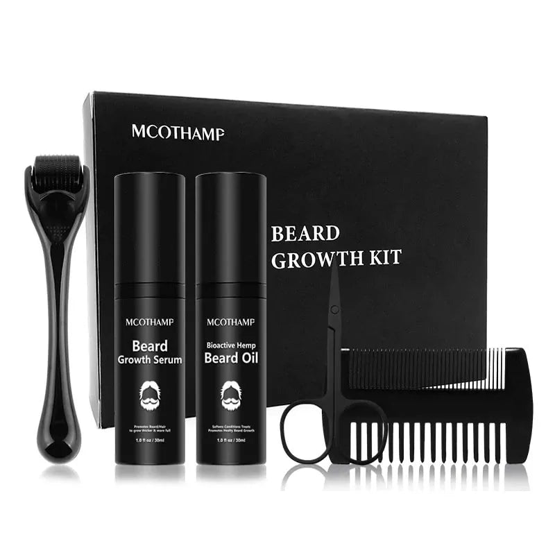 Men's 4-Piece Beard Growth Kit with Growth Enhancer Oil, Leave-in Conditioner, and Comb