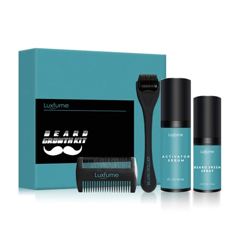 Men's 4-Piece Beard Growth Kit with Growth Enhancer Oil, Leave-in Conditioner, and Comb